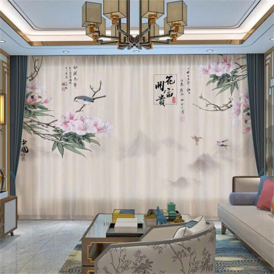 Rèm Voan In Tranh Hoa Sen Nền Nã, Sang Trọng