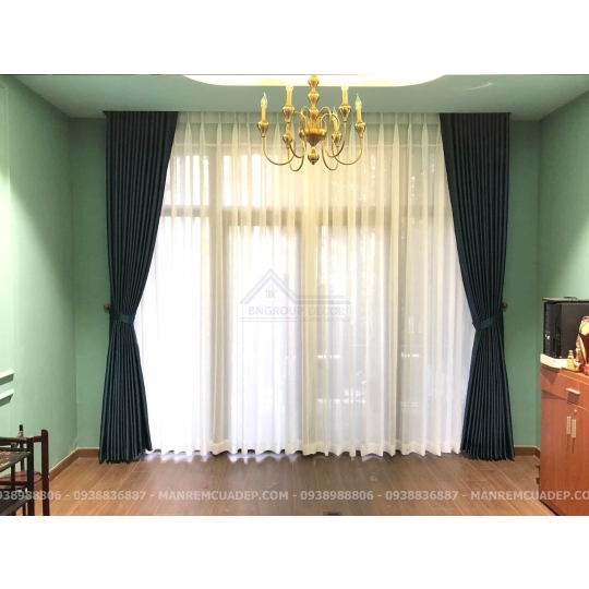 RÈM VẢI 2 LỚP MÀU XANH CÁ TÍNH